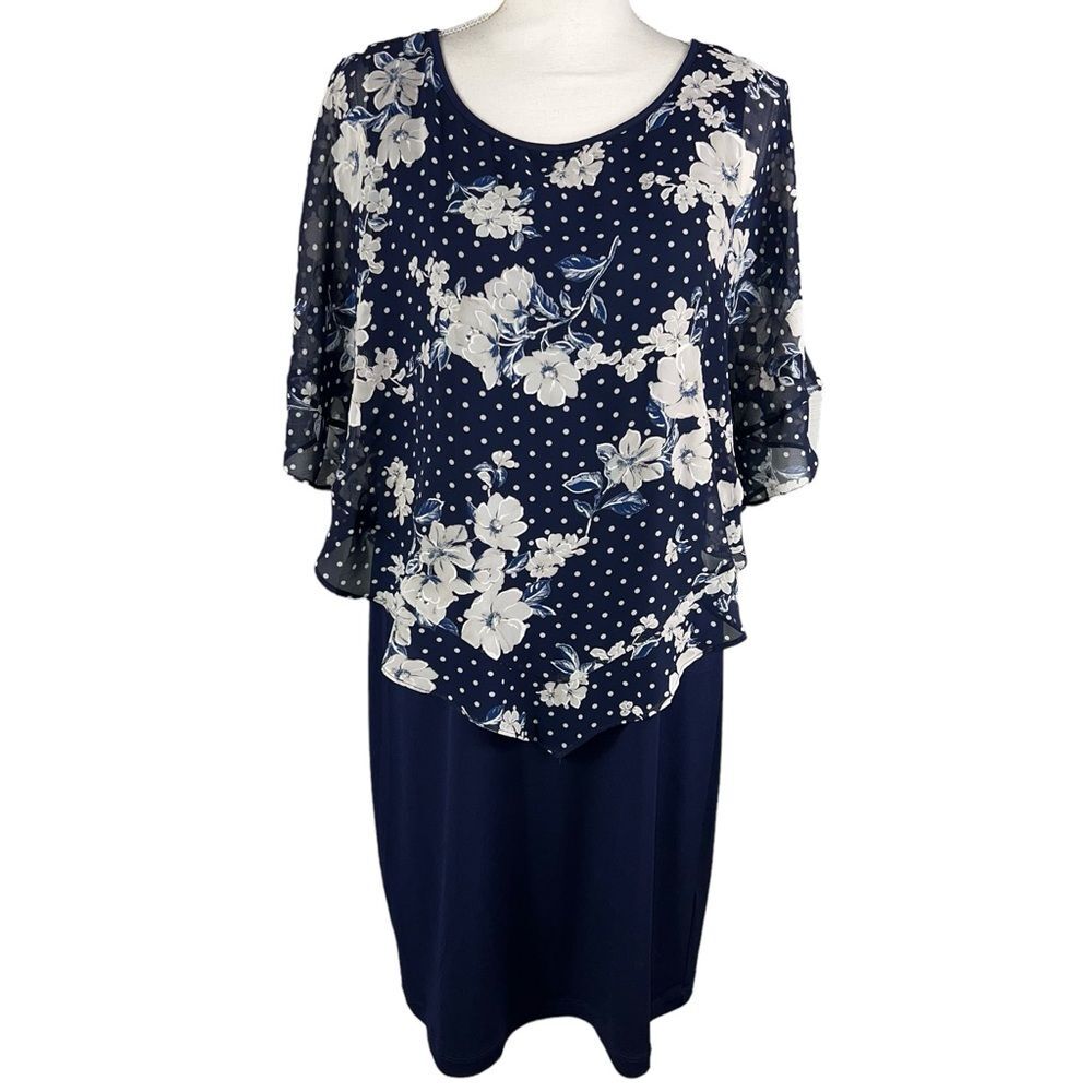 Alyx Blue with Floral Flowy Overlay Size 12 Spring Summer Strech Wedding Easter